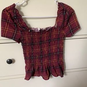 Cropped Red Plaid Top